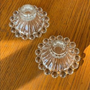 Glass candlestick holders (2)